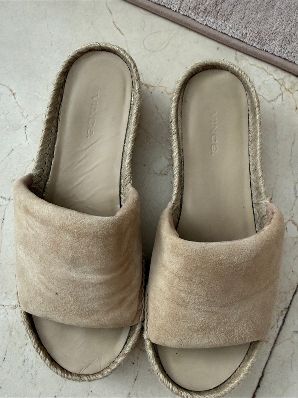 Vince Suede Slide Sandals in Light Beige